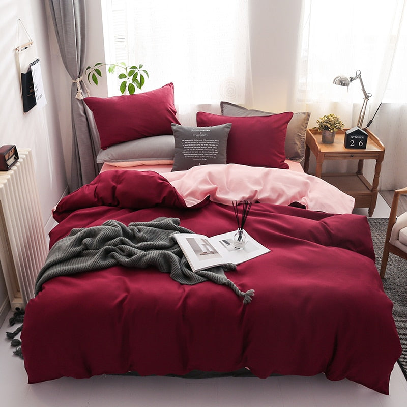 Set Biancheria Da Letto Reversibile Rosso E Rosa