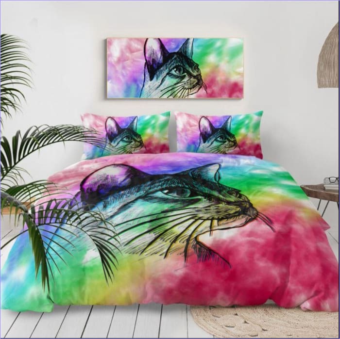Copripiumino Colorato Con Ritratto Di Gatto