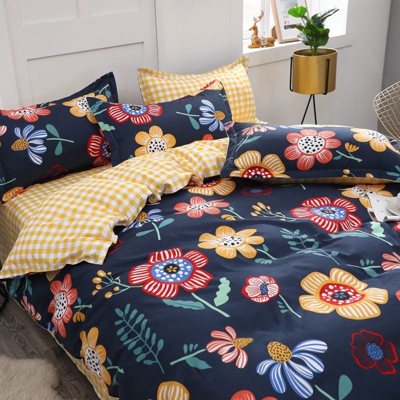 Copripiumino Nero Con Grandi Fiori