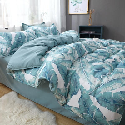 Copripiumino Verde E Bianco Fiori Tropicali