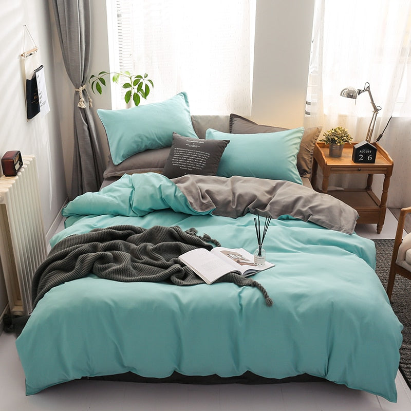 Completo Letto Reversibile Azzurro E Grigio