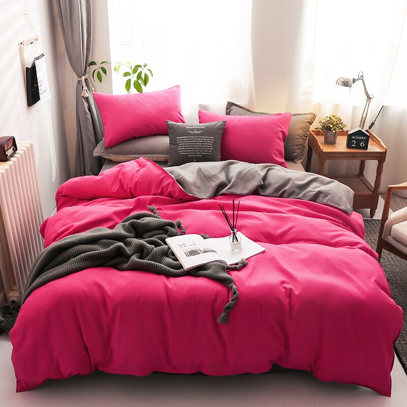 Set Biancheria Da Letto Reversibile Rosa E Grigio