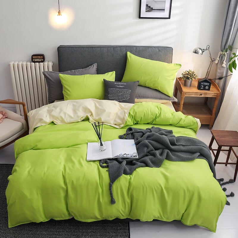 Set Di Biancheria Da Letto Reversibile Verde E Beige