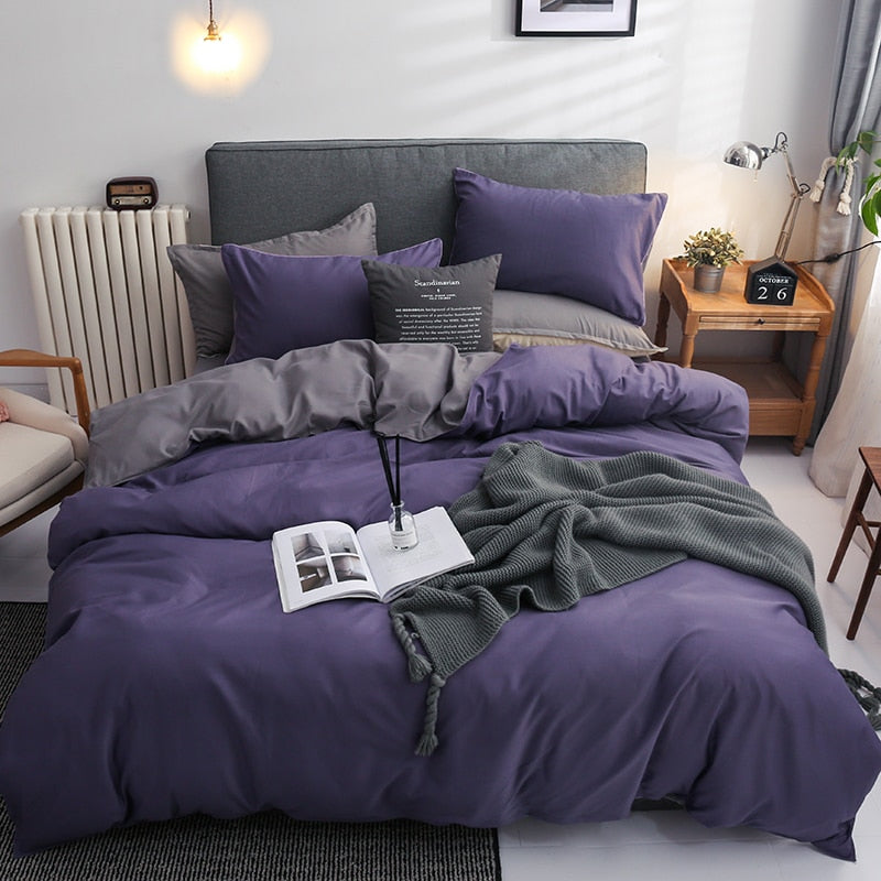 Set Biancheria Da Letto Reversibile Viola E Grigio