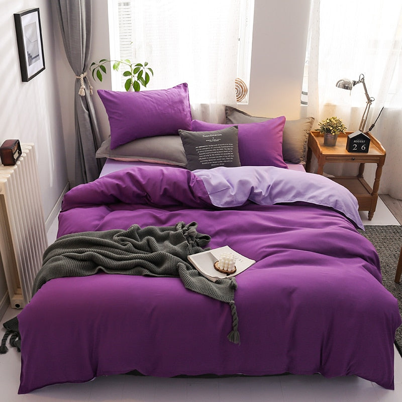 Set Biancheria Da Letto Reversibile Viola E Malva