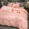 Set Biancheria Da Letto Semplice Con Scritta Ricamata Rosa