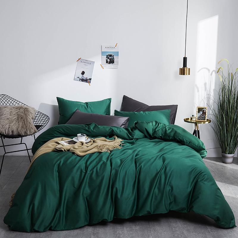 Set Biancheria Da Letto Tinta Unita 100% Cotone Verde