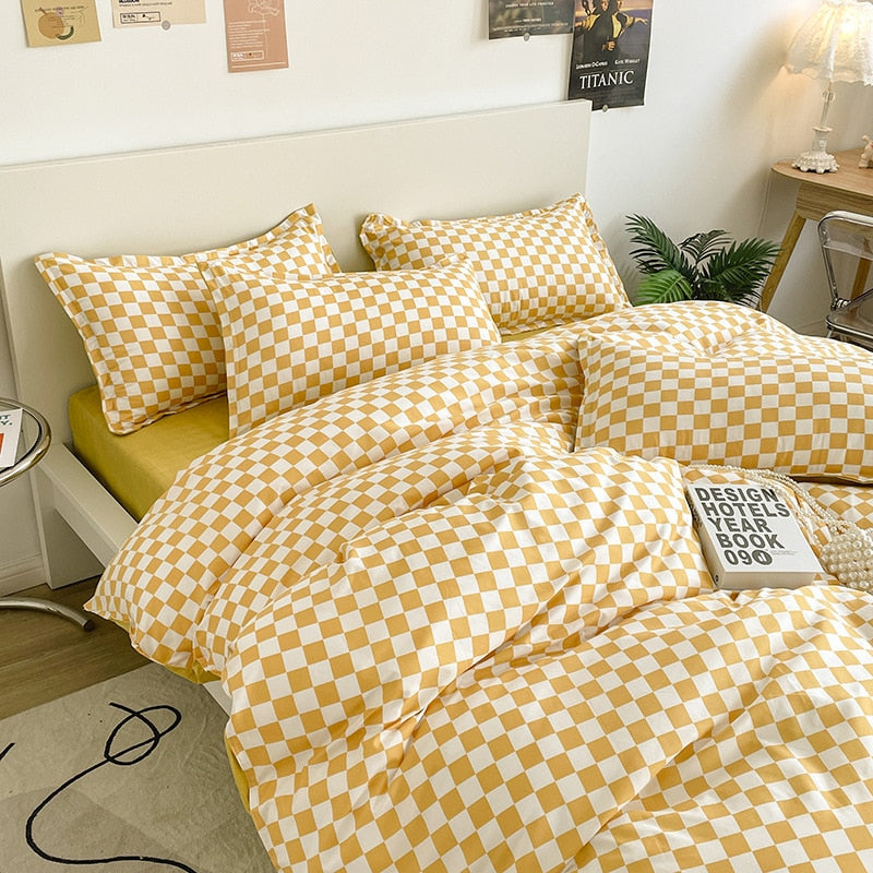 Set Di Biancheria Da Letto Scozzese Giallo E Bianco