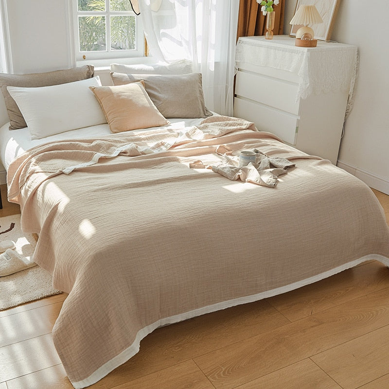 Copripiumino In Garza Di Cotone Beige