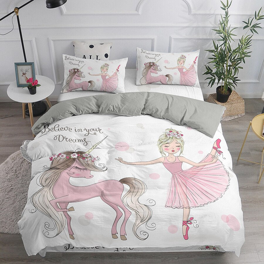 Copripiumino Ballerina Con Il Suo Unicorno Rosa