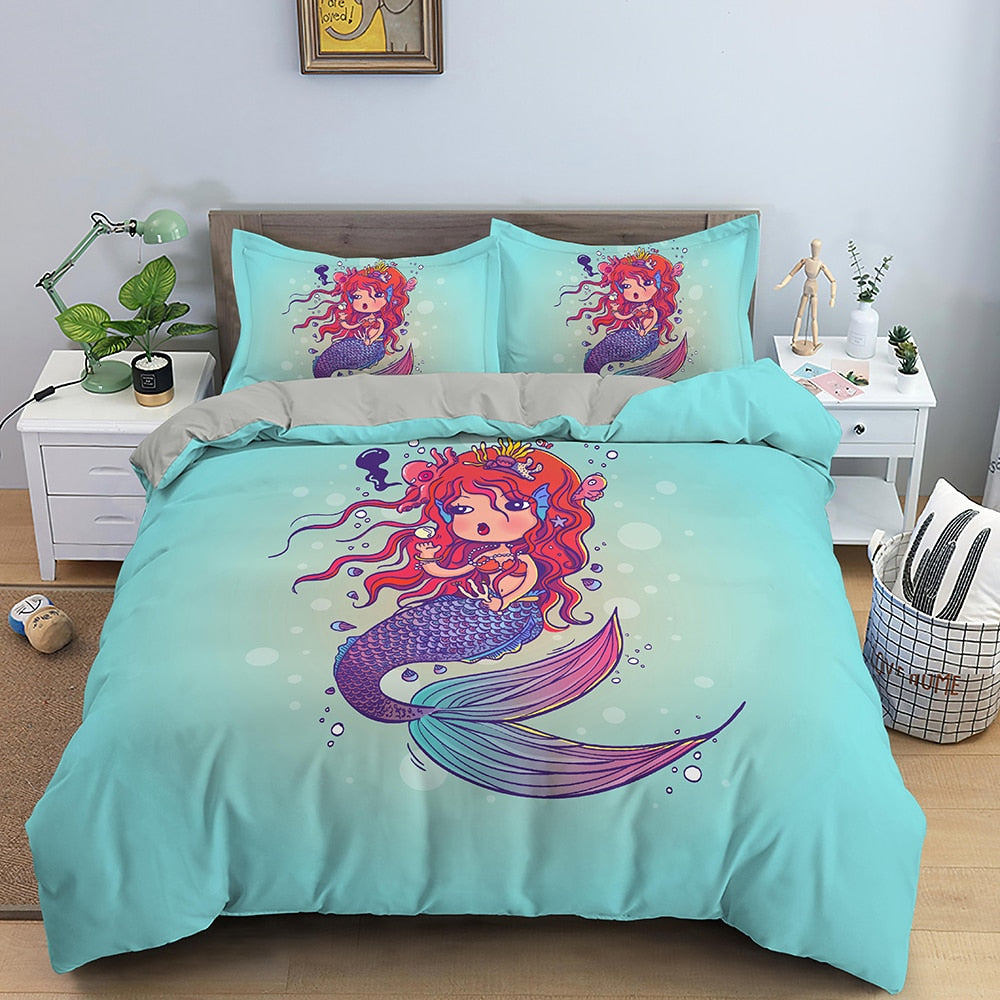 Copripiumino Sirena Su Sfondo Verde