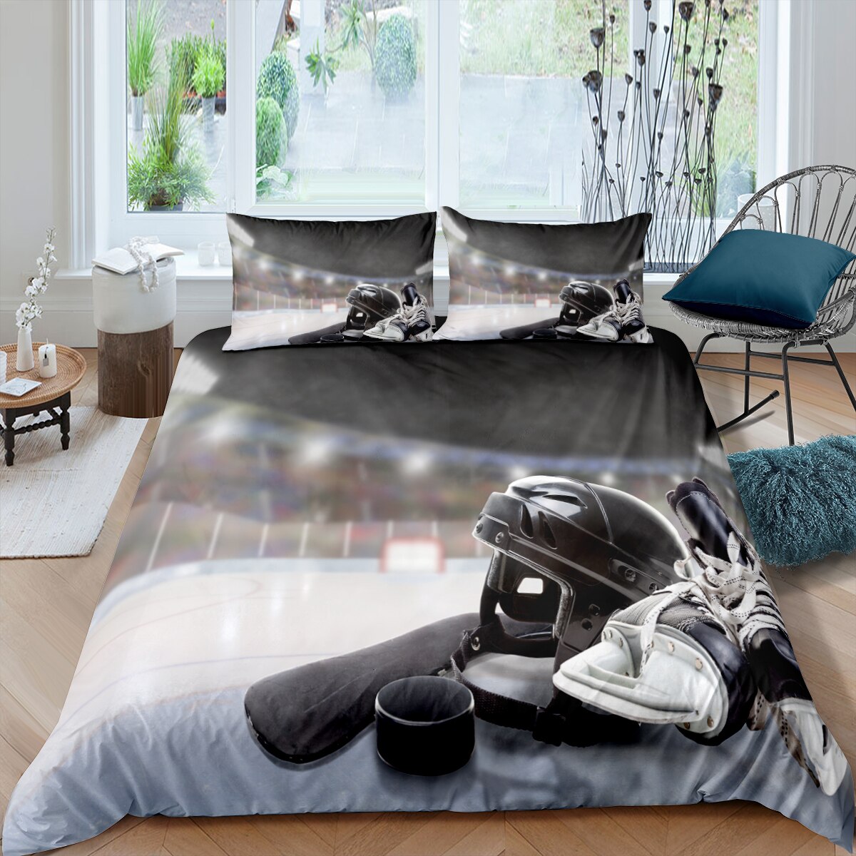 Copripiumino Nero Hockey Su Ghiaccio