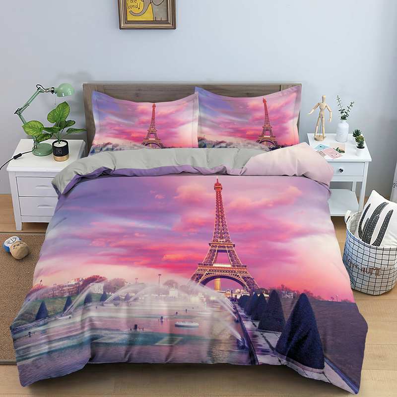 Copripiumino Torre Eiffel Sotto Un Tramonto Rosa