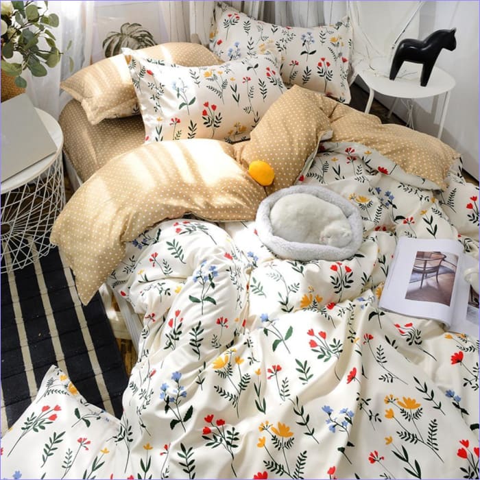 Copripiumino Bianco Con Fiori Multicolori