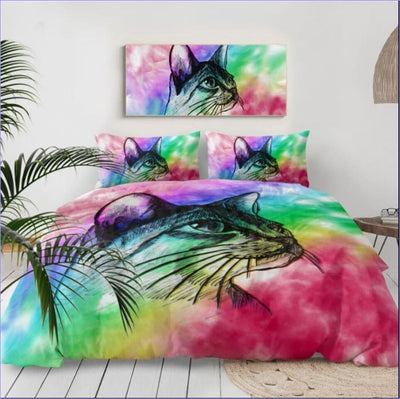 Copripiumino Colorato Con Ritratto Di Gatto