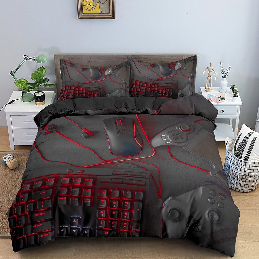 Copripiumino Da Gioco Grigio Mouse E Tastiera