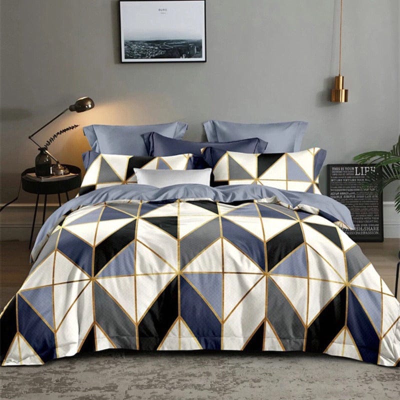 Copripiumino Geometrico Blu, Bianco E Grigio