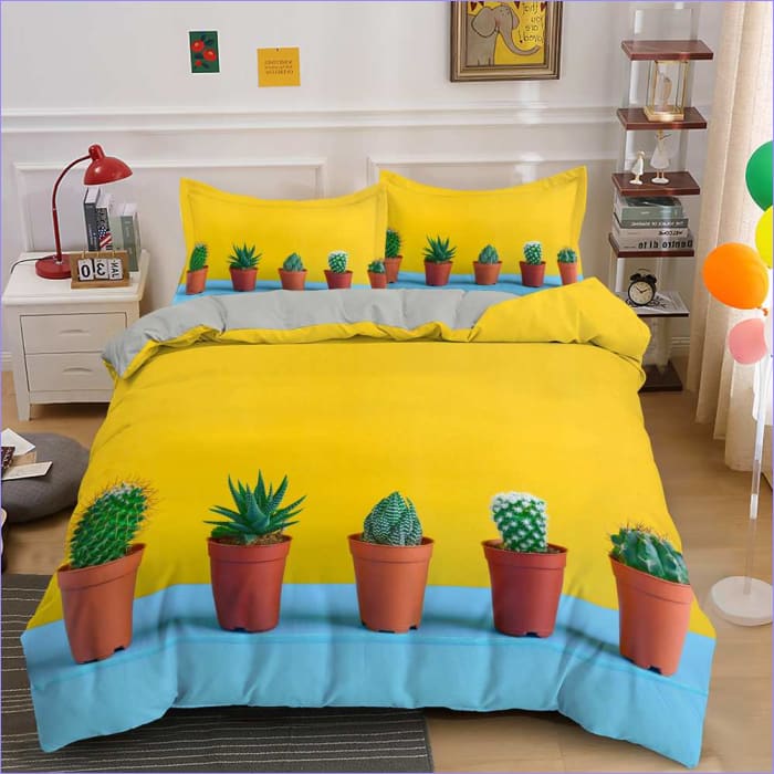 Copripiumino Giallo Con Cactus In Vaso