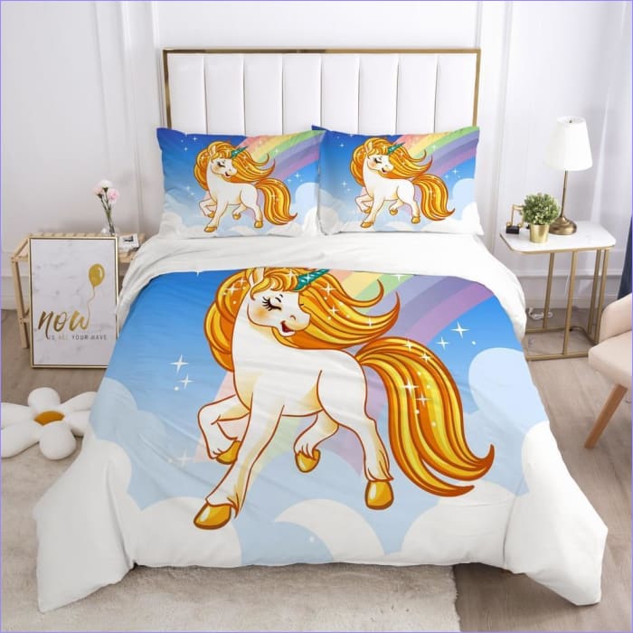 Copripiumino Con Unicorno Criniera D'oro