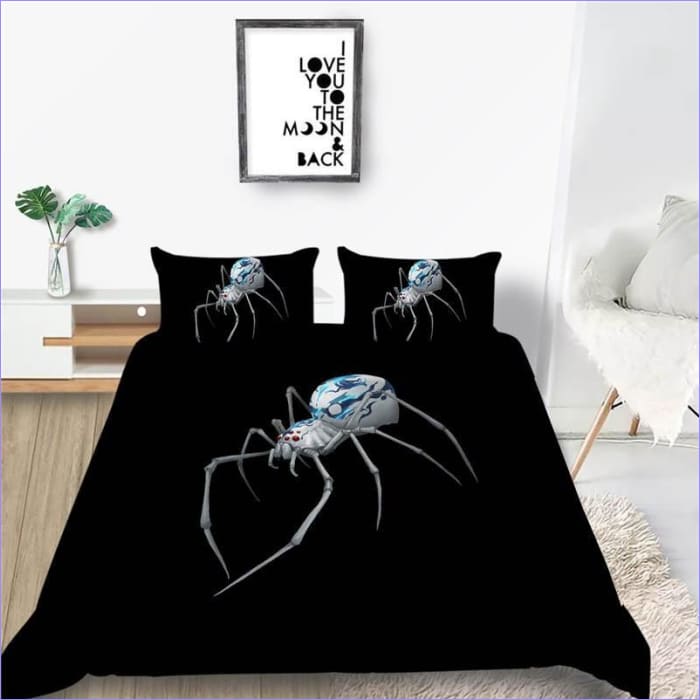 Copripiumino Nero Con Ragno Grigio E Blu
