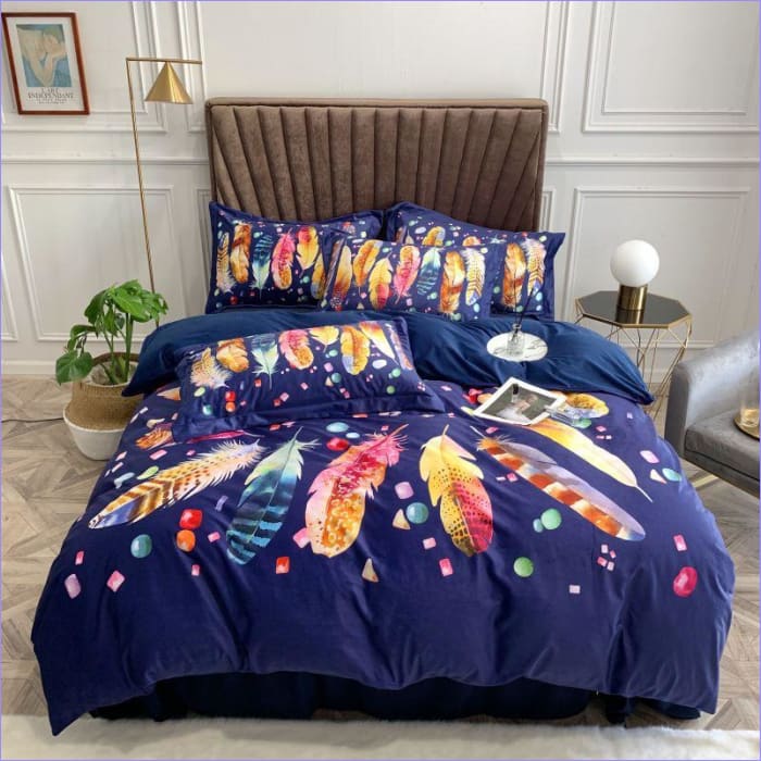 Copripiumino In Piuma Colorata Blu E Bianca