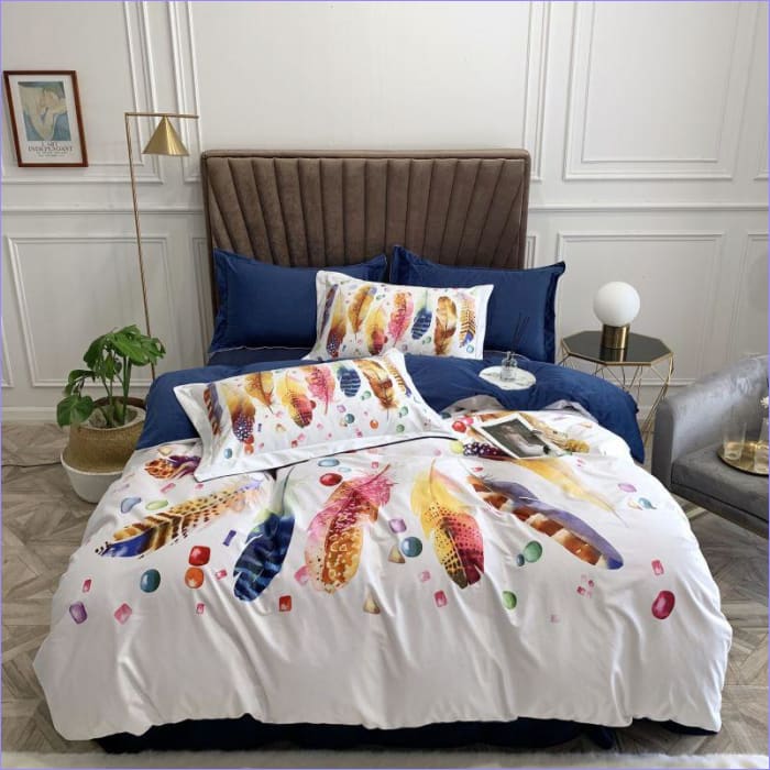 Copripiumino In Piuma Colorata Blu E Bianca