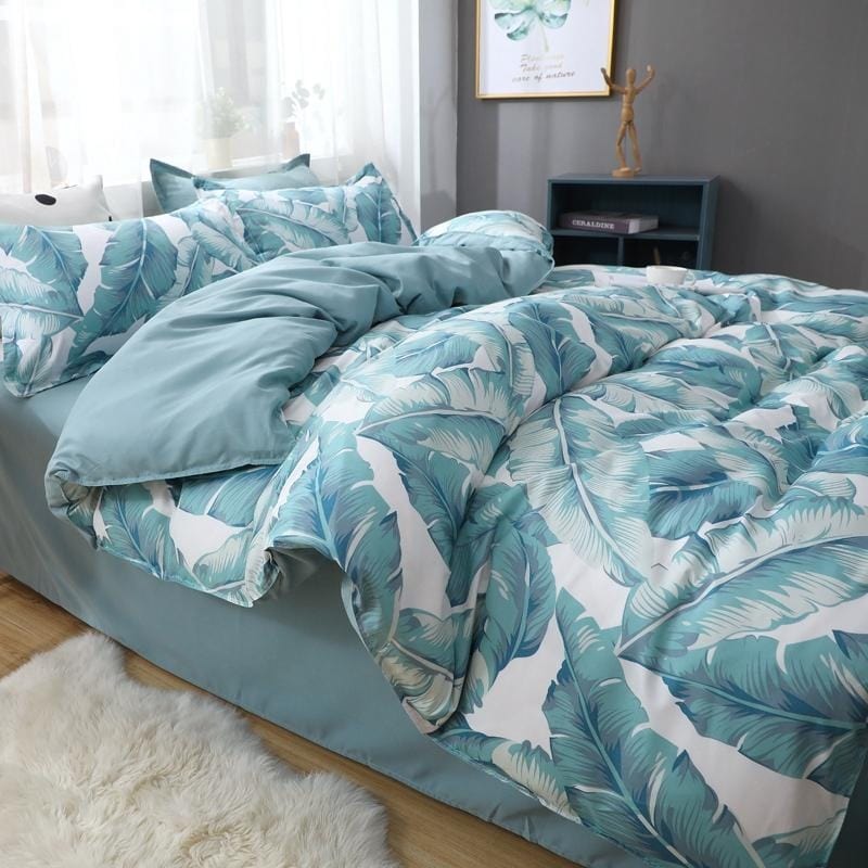 Copripiumino Verde E Bianco Fiori Tropicali