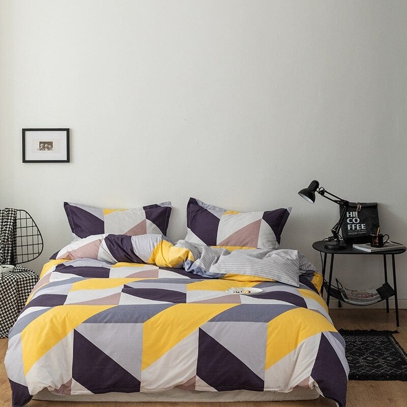 Set Copripiumino Scandinavo Grigio E Giallo