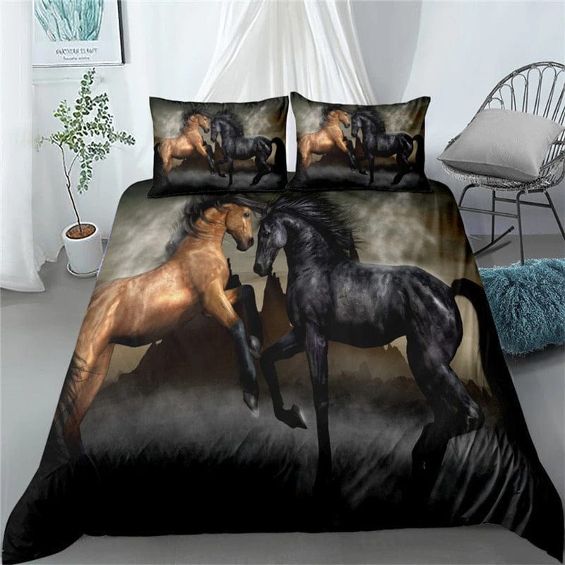 Set Letto Per Cavalli Nero E Marrone 1 Persona